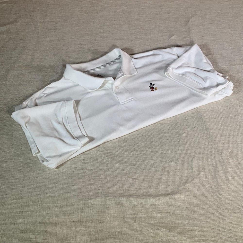Disney Parks Mickey Mouse White Polo Shirt Mens XL‎ Short Sleeve Pique Knit W417